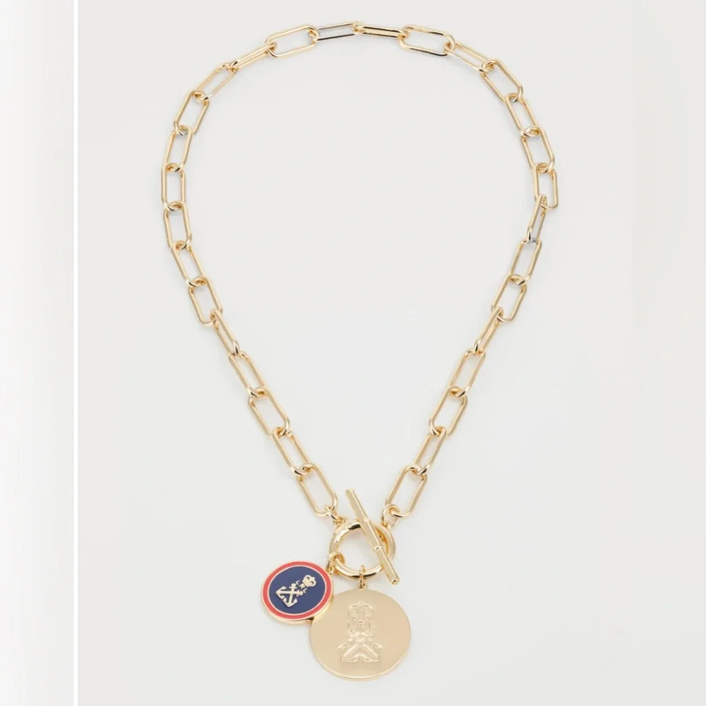 Ralph Lauren Nautical Logo Charm Pendant Link Toggle Necklace - Picture 2 of 11